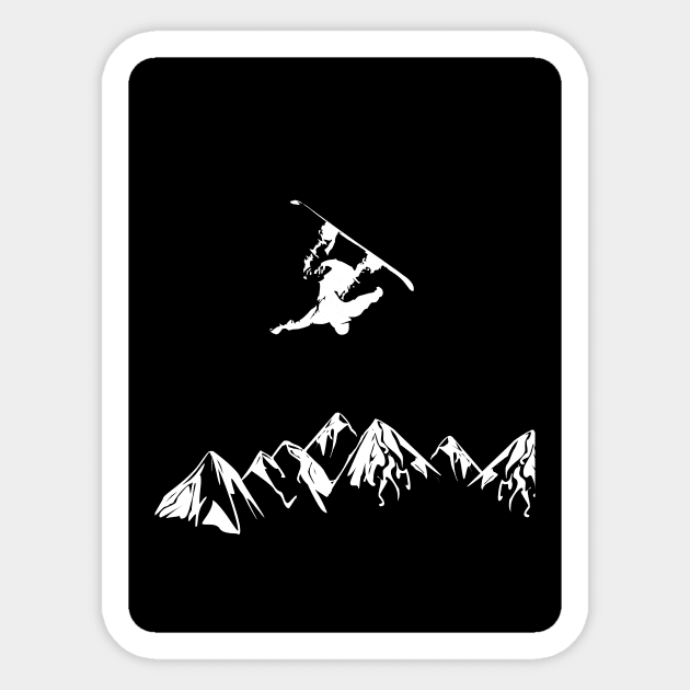 Snowboarding White Abstract Snow Boarder On Black Sticker by podartist